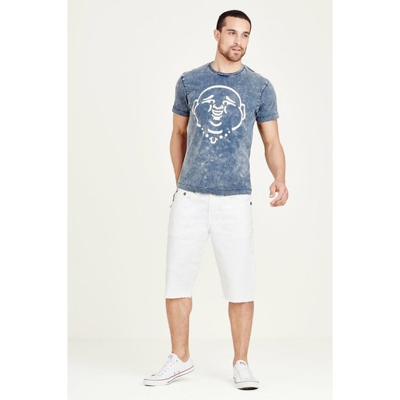 True Religion Men's Geno Big T Slim Fit Denim Cut Off Shorts in White - Main Image